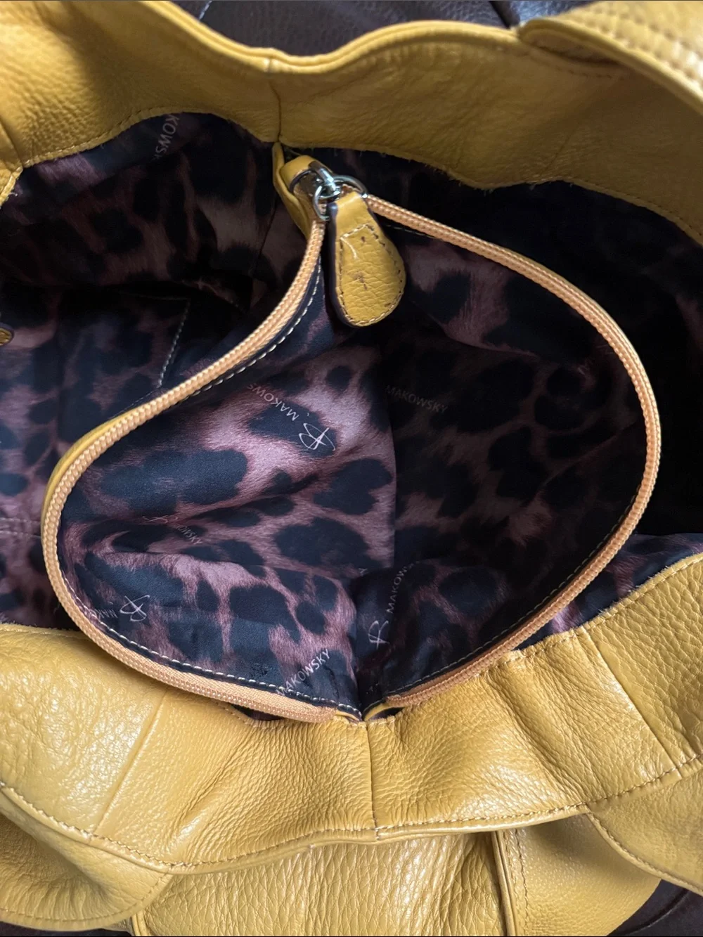 b. makowsky Yellow Leather Satchel with Turn-Lock Accent